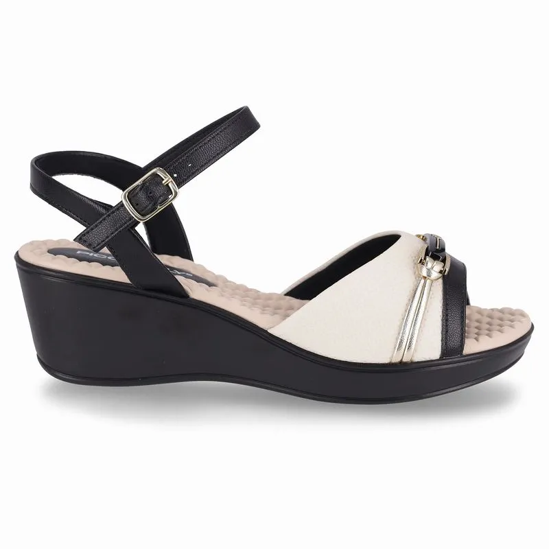 Sandália Cecilia Anabela Médio Off White com Preto 34