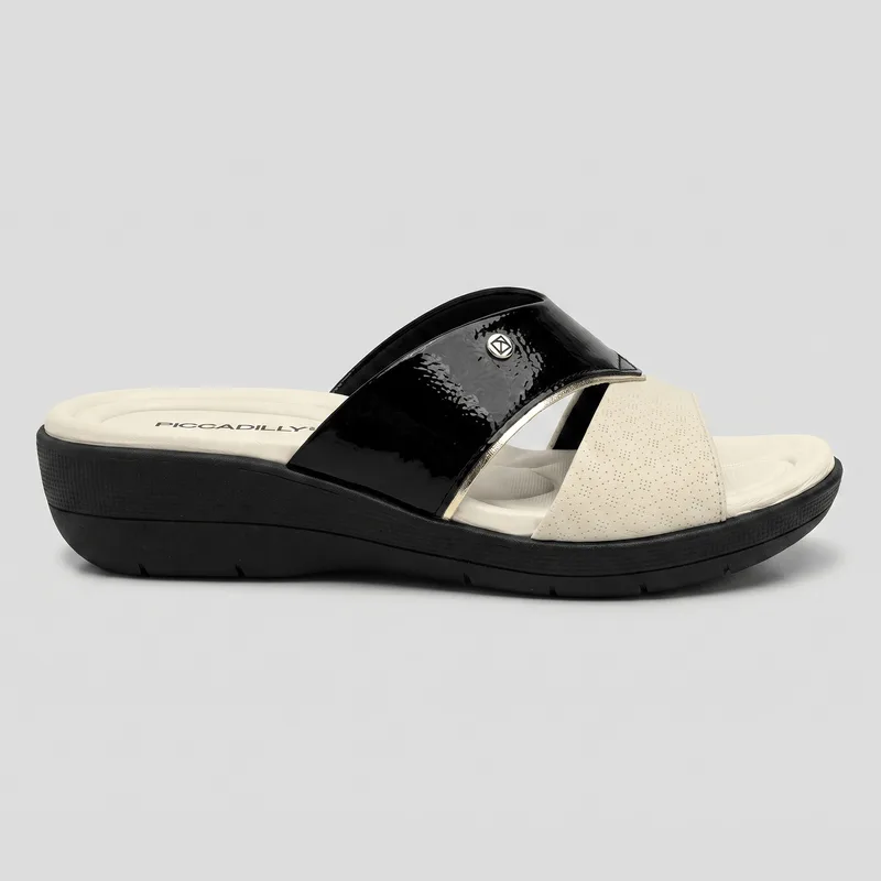 Tamanco Fascite Salto Médio Preto Com Off White 42