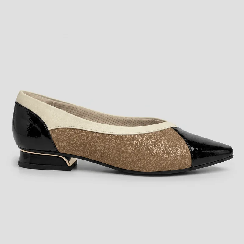 PICCADILLY MAXI - Sapato Silvia Salto Baixo Mascavo com Preto 34