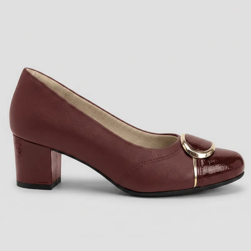 Scarpin Laura Salto Médio Burgundy com Ouro 36
