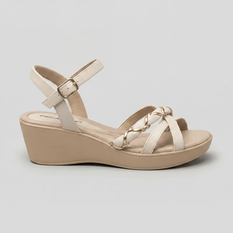 Sandália Cecilia Salto Médio Off White com Ouro 33