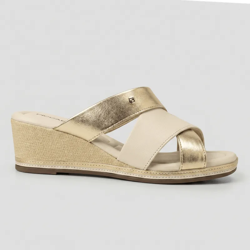 Tamanco Daila Anabela Ouro com Off White 37