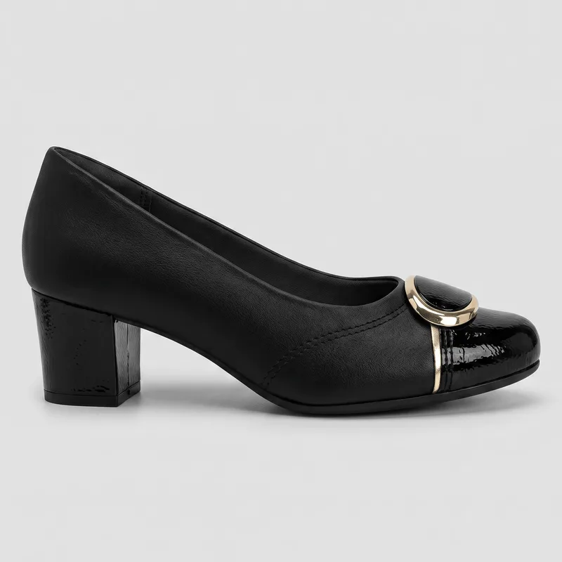 Scarpin Laura Salto Médio Preto com Ouro 40