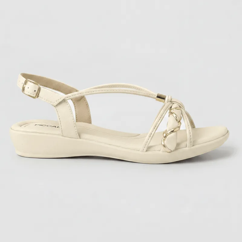 Sandália Camila Salto Baixo Off White com Ouro 42