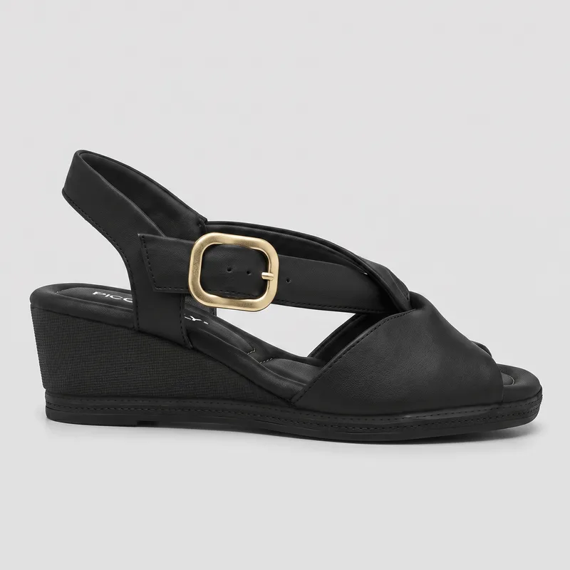Sandália Daila Anabela Preto Fivela 41