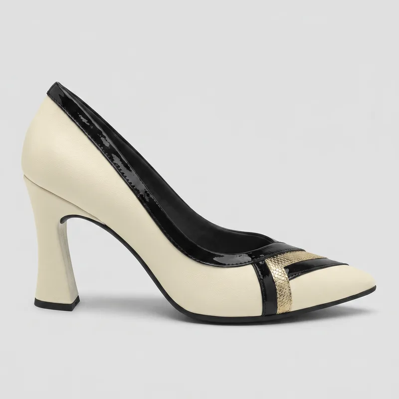 Scarpin Silvana Salto Alto Off White com Preto 40