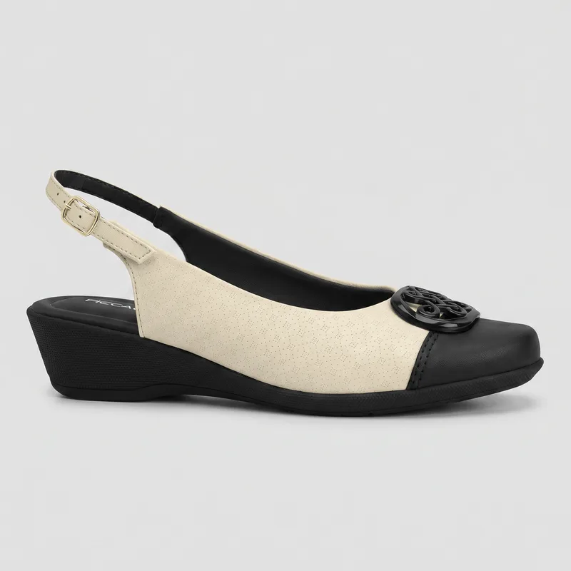 Slingback Ivone Anabela Off White com Preto 36
