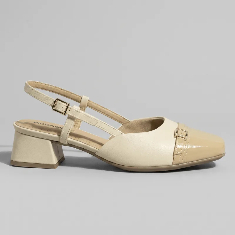 Slingback Tati Salto Médio Off White com Brule 35
