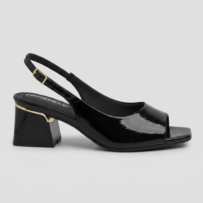 Slingback Peep Toe Renee Salto Médio Preto 37