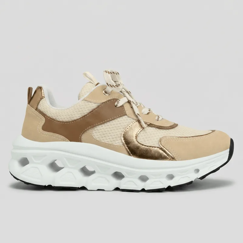 PICCADILLY MAXI TECH - Tênis Off White com Ouro Velho 40