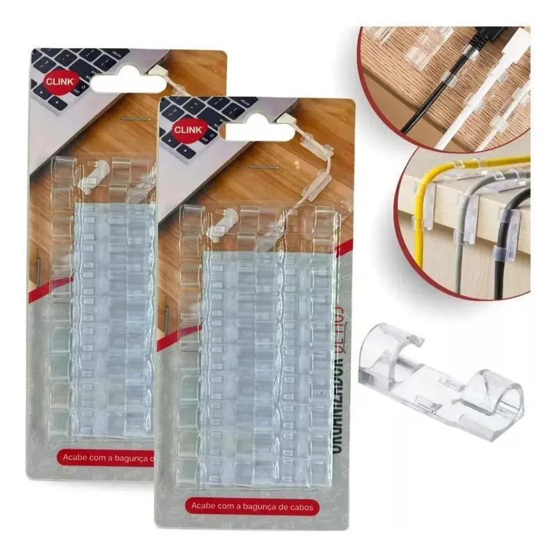 5x Kit 40 Clips Organizador Fixador Adesivo De Cabo Fios Par