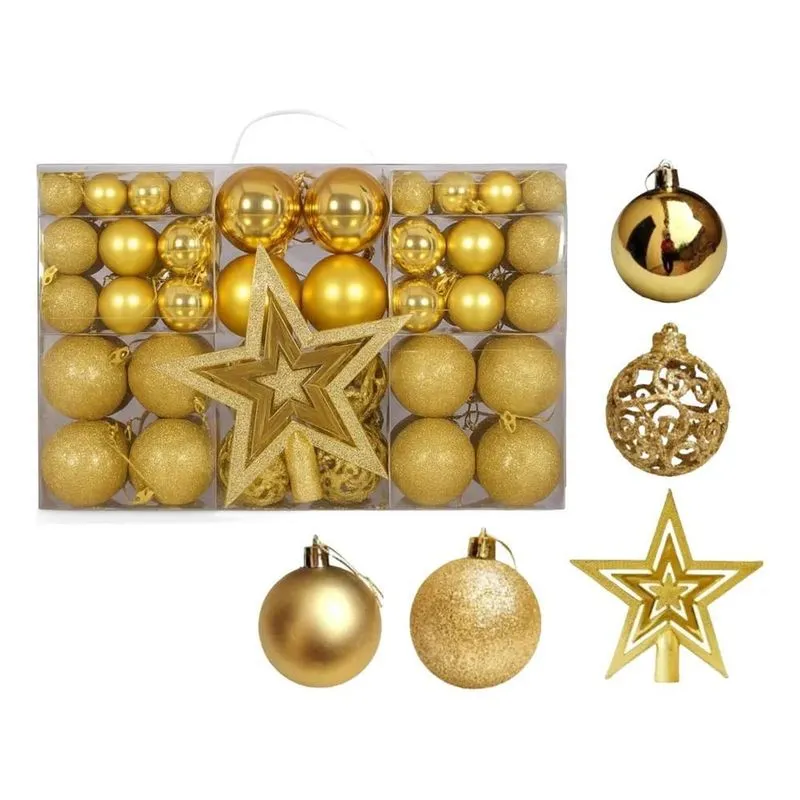 Kit De Natal C/100 Bolas Lisas/foscas/glitter Dourado Doura