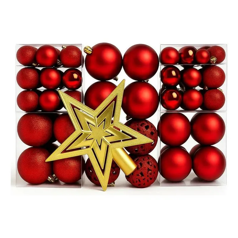 Kit C/100 Bolas De Natal + Ponteira Glitter Vermelho