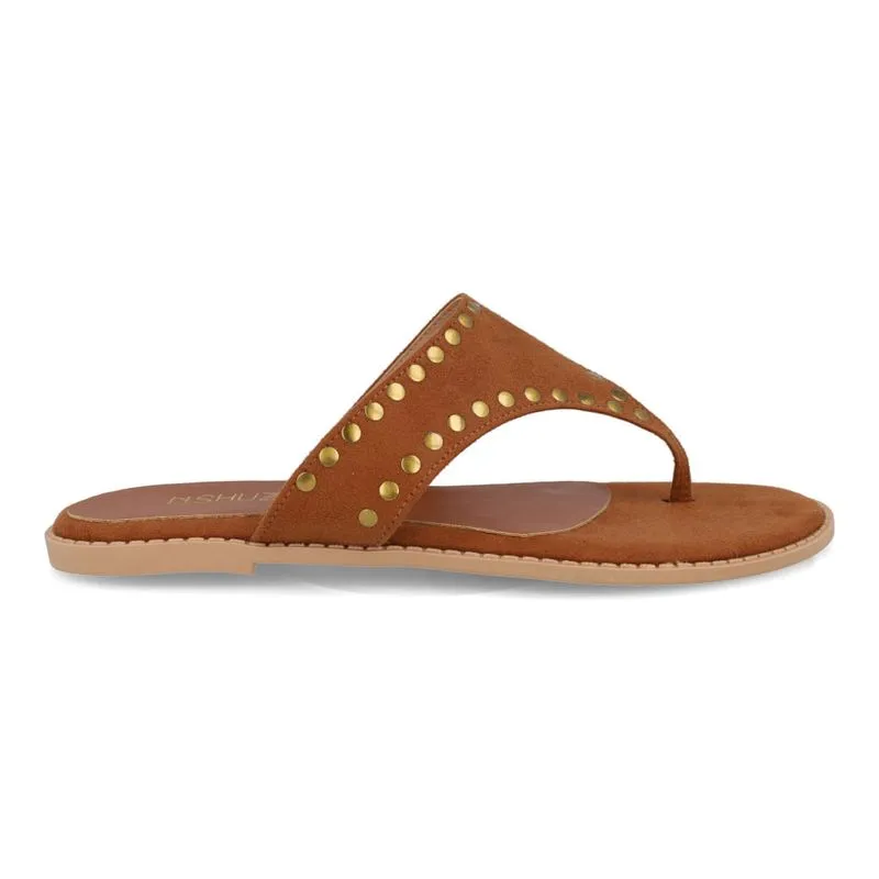 Rasteira M Shuz Suede Feminina Caramelo CARAMELO/OURO VELHO - 41