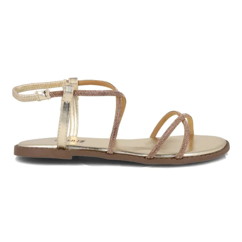 Rasteira M Shuz Tira Fina Brilho Feminina Ouro Light 40