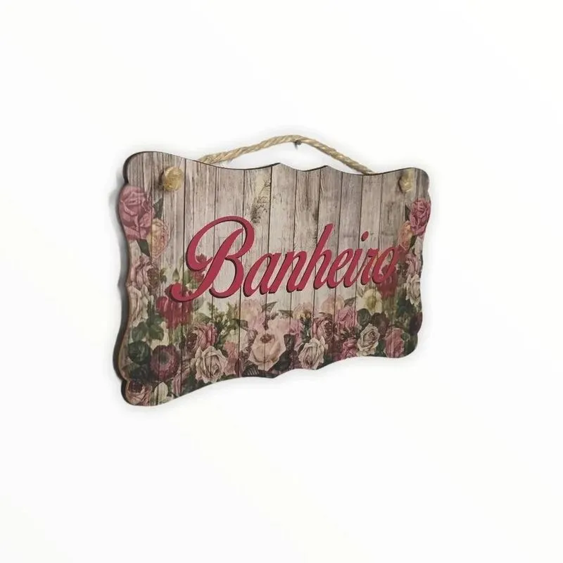 Placas Decorativa Porta De Banheiro Flor 12x25cm Mdf Madeira