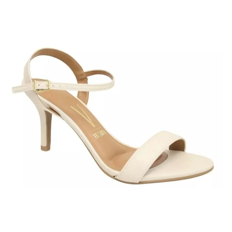 Sandália Feminina Casual Salto Médio Fino Vizzano Branco Off