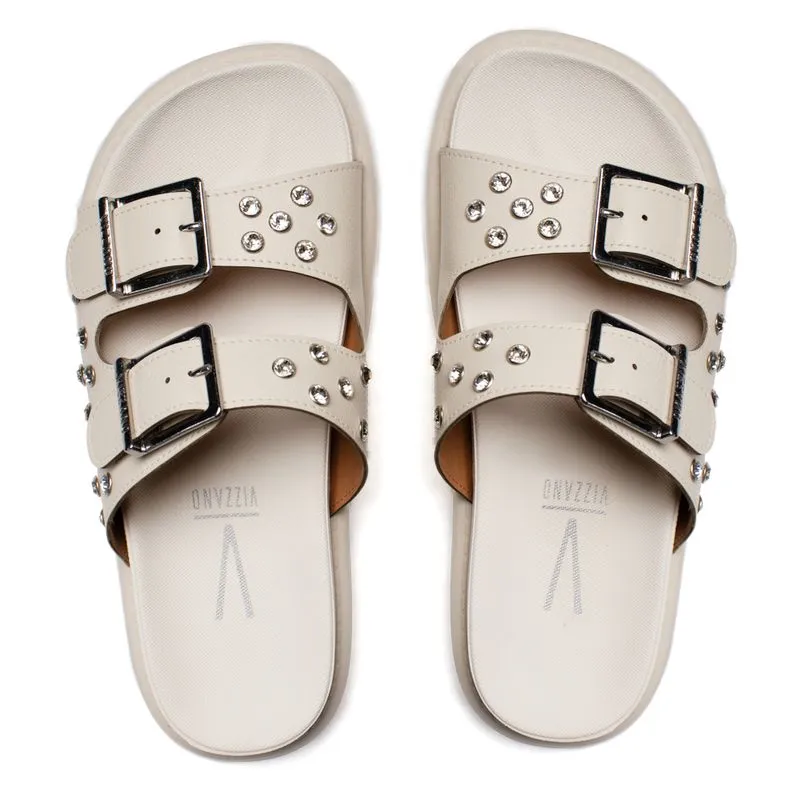 Chinelo Feminino Vizzano Flatform Fivelas Strass Off White - 34