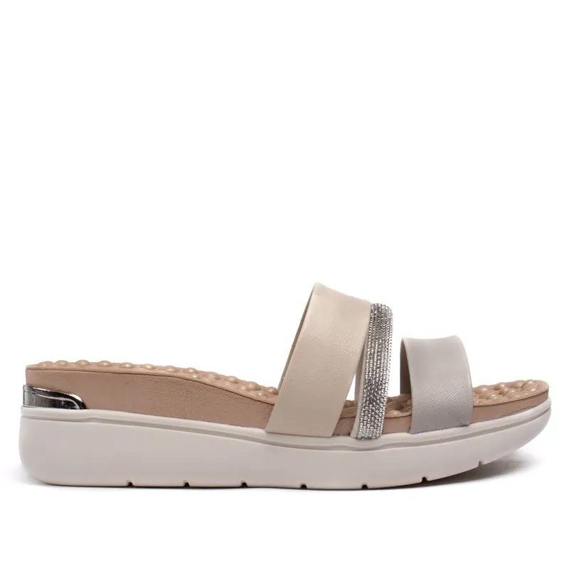 Tamanco Feminino Modare Anabela em Napa e Strass Creme - 34