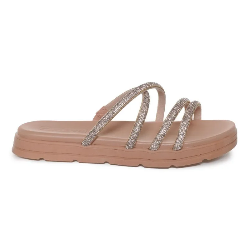 Tamanco Feminino Anabela Tiras Brilho Moleca Bege Bege - 40