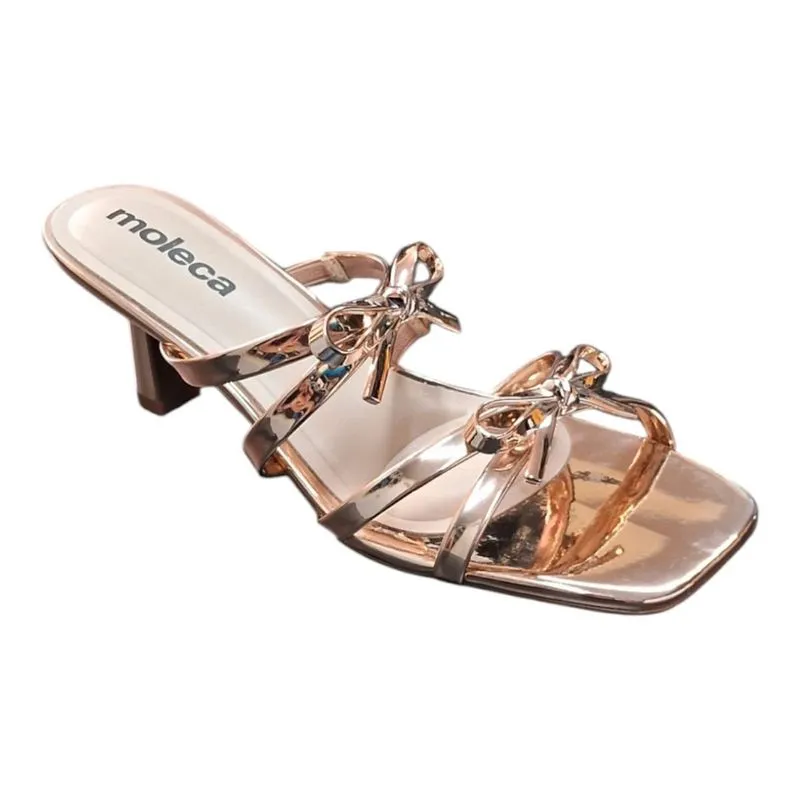 Tamanco Feminino Salto Baixo Metalizado Moleca Ouro Rosado