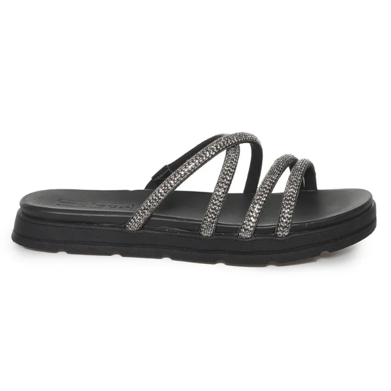 Tamanco Feminino Plataforma Tiras Brilho Moleca Preto Preto - 36