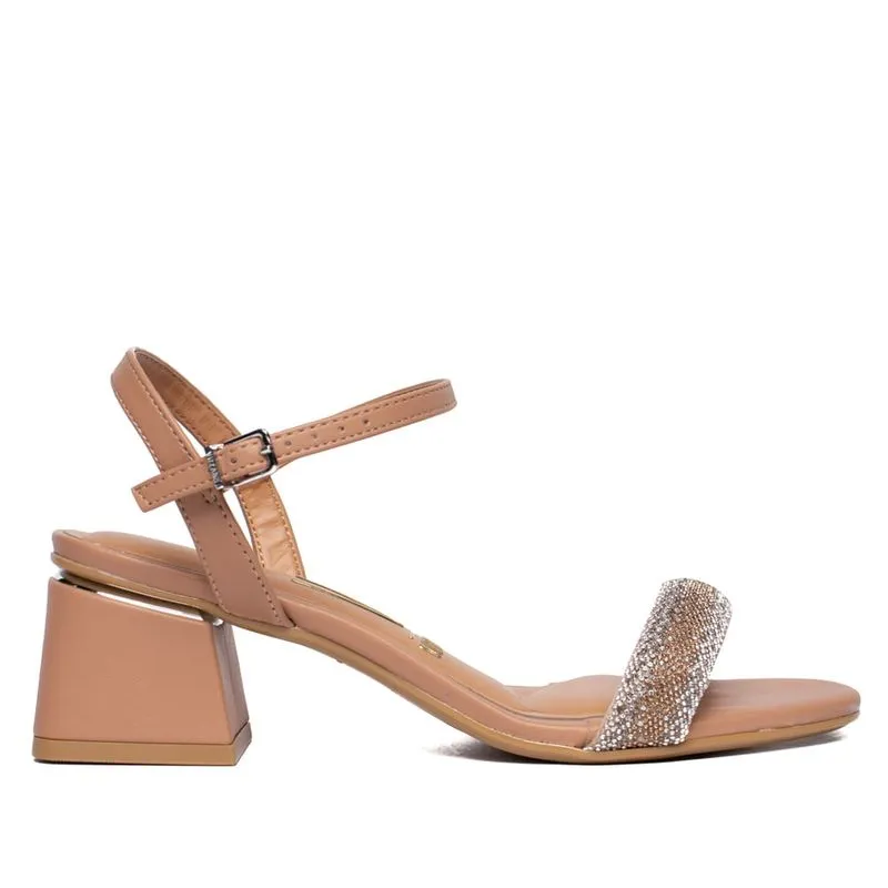 Sandália Feminina Vizzano Salto Bloco Strass Bege - 37