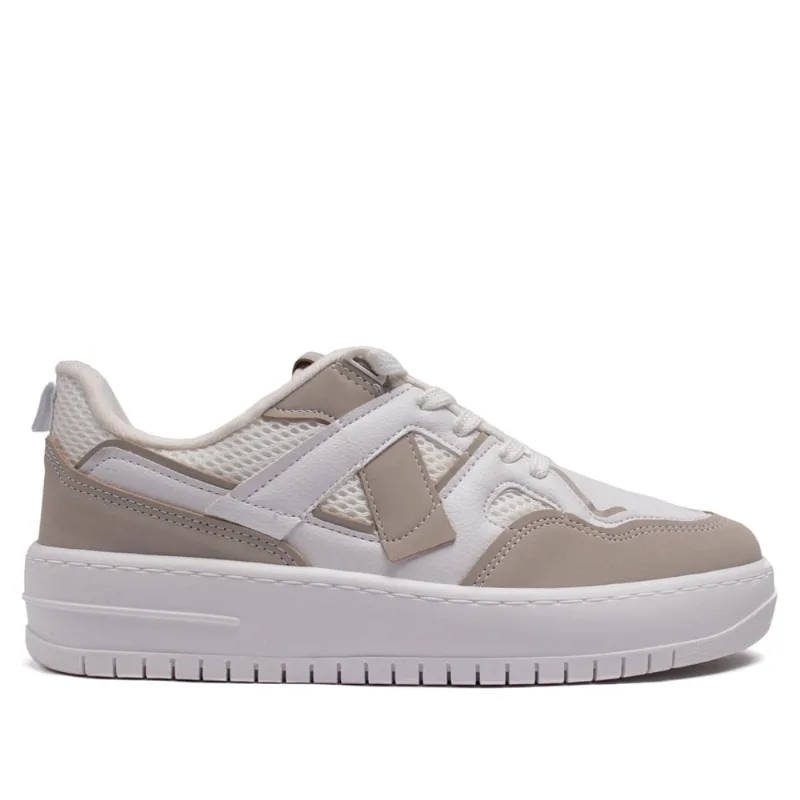 Tênis Feminino Vizzano Flatform em Napa com Recortes Branco/Cinza - 38