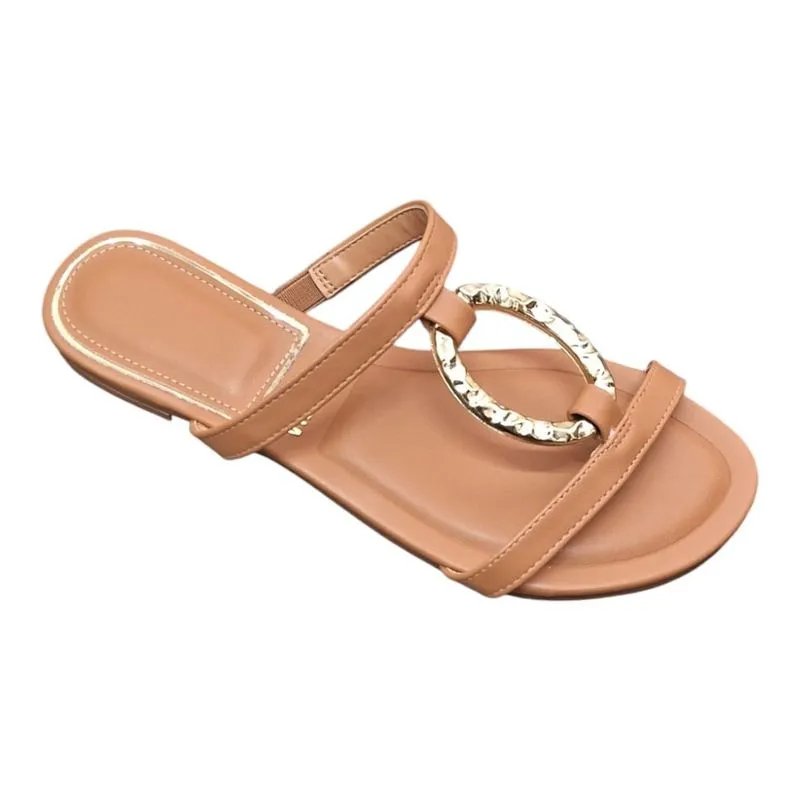 Sandália Rasteira Feminina Argola Vizzano Caramelo