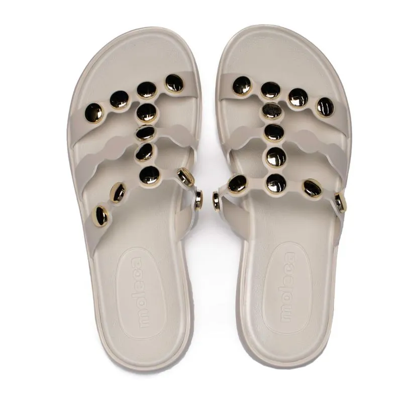 Chinelo Feminino Moleca Flatform em Napa com Detalhes Metalizados Off White - 34