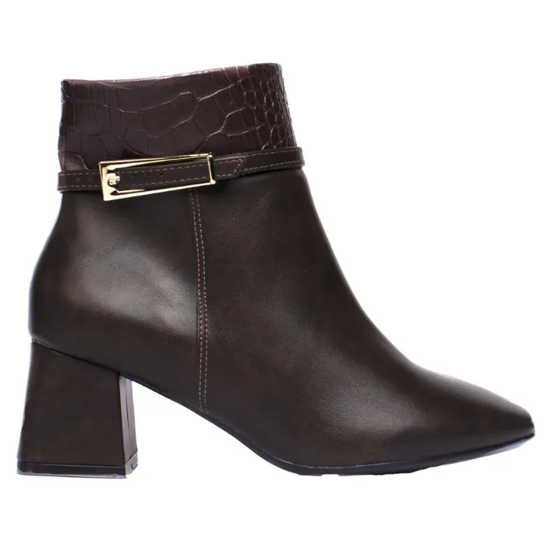 Bota Feminina Vizzano Cano Curto Napa Croco Marrom - 38