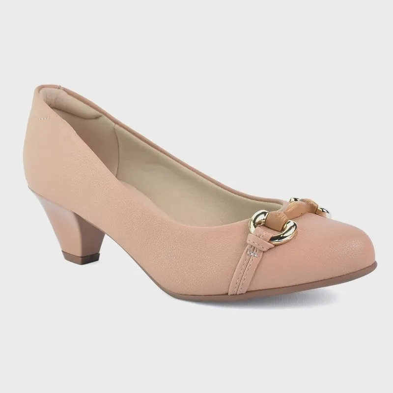 Sapato Modare Casual Conforto Bico Fino Salto Grosso Baixo Nude