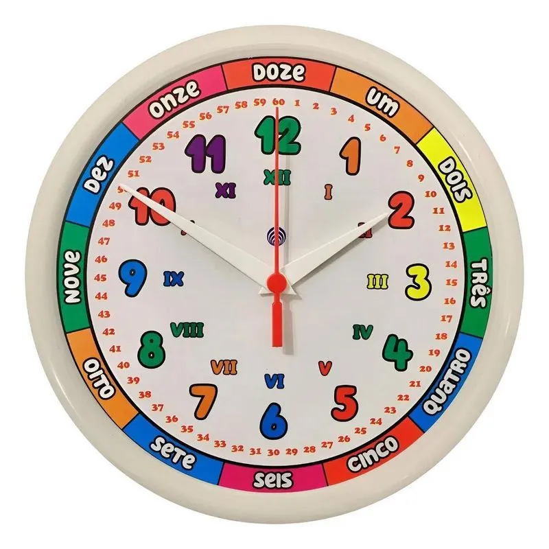Relogio De Parede Educativo Colorido 25cm Br Pla214