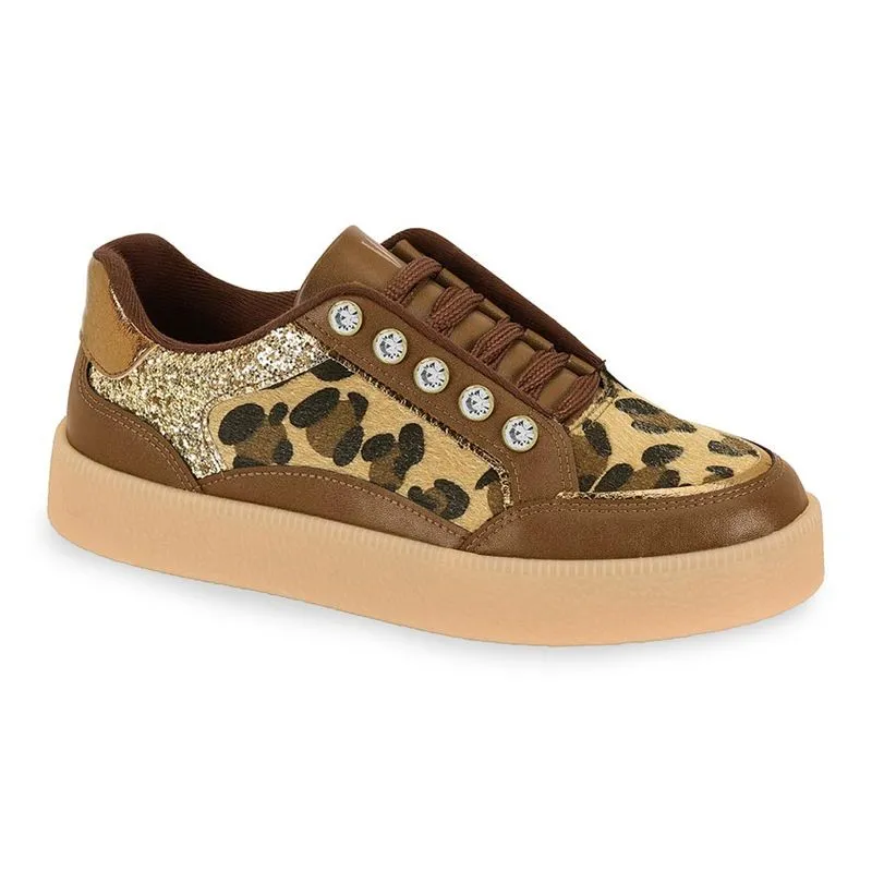 Tênis Casual Vizzano Marrom Glitter Onça Feminino MULTI BEGE/CAPUCCINO/DOURADO/BRONZE - 37