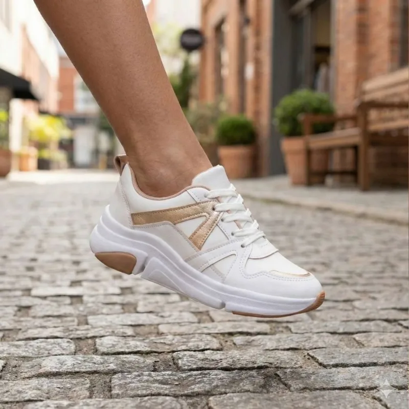 Tênis Feminino Modare Napa Suprema Recortes Branco/Dourado - 39