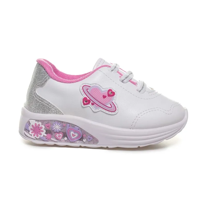 Tênis Casual Molekinha Coração Infantil Branco BRANCO/PRATA - 23