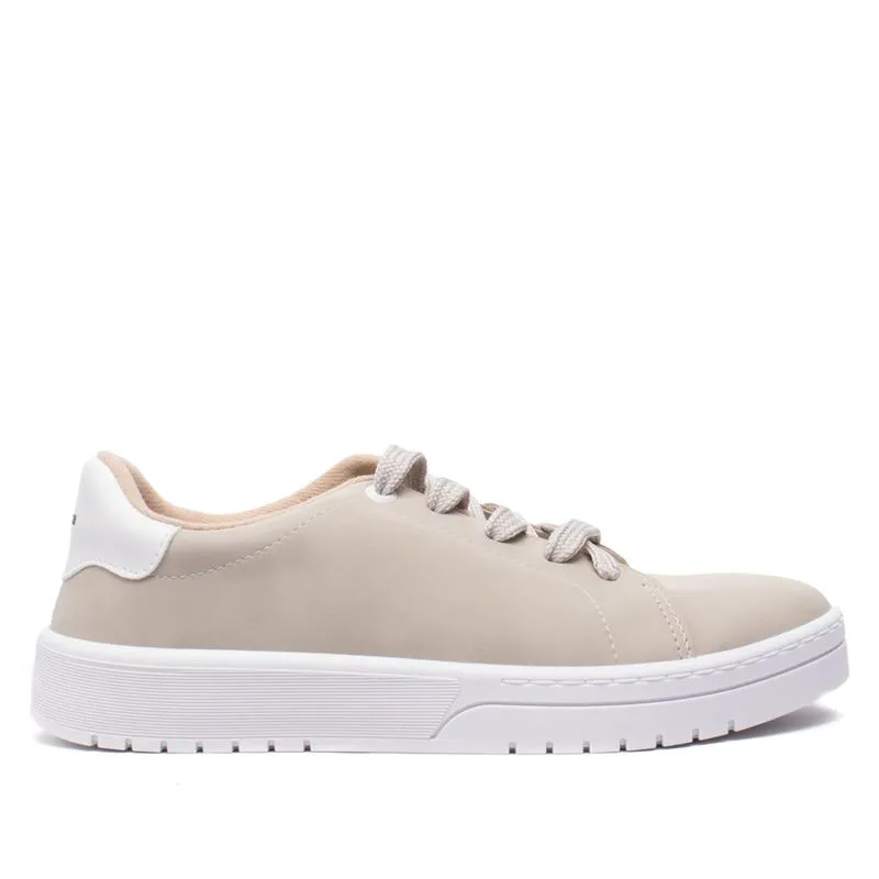 Tênis Feminino Moleca Casual em Nobuck Bege Claro - 34