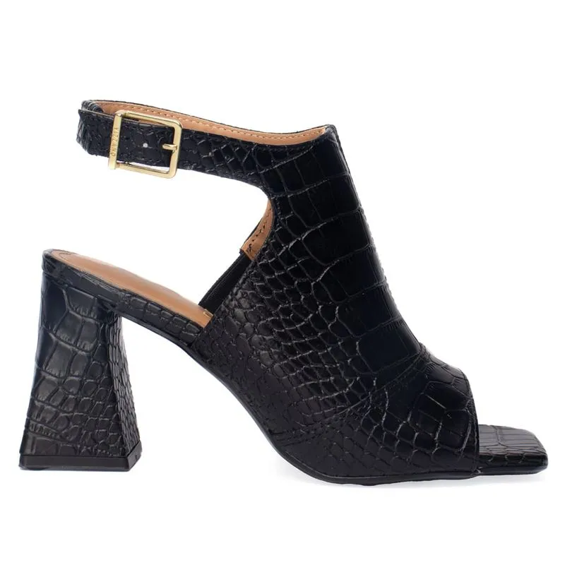 Sandália Feminina Vizzano Napa Croco Peep Toe Preto - 37