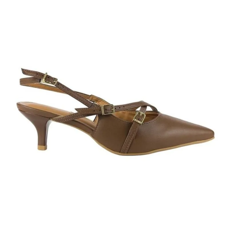 Sapato Scarpin Vizzano Salto Fino Tiras Cruzadas 38 / Marrom Café