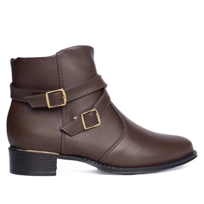 Bota Feminina Beira Rio Cano Curto com Fivelas Marrom Escuro - 36