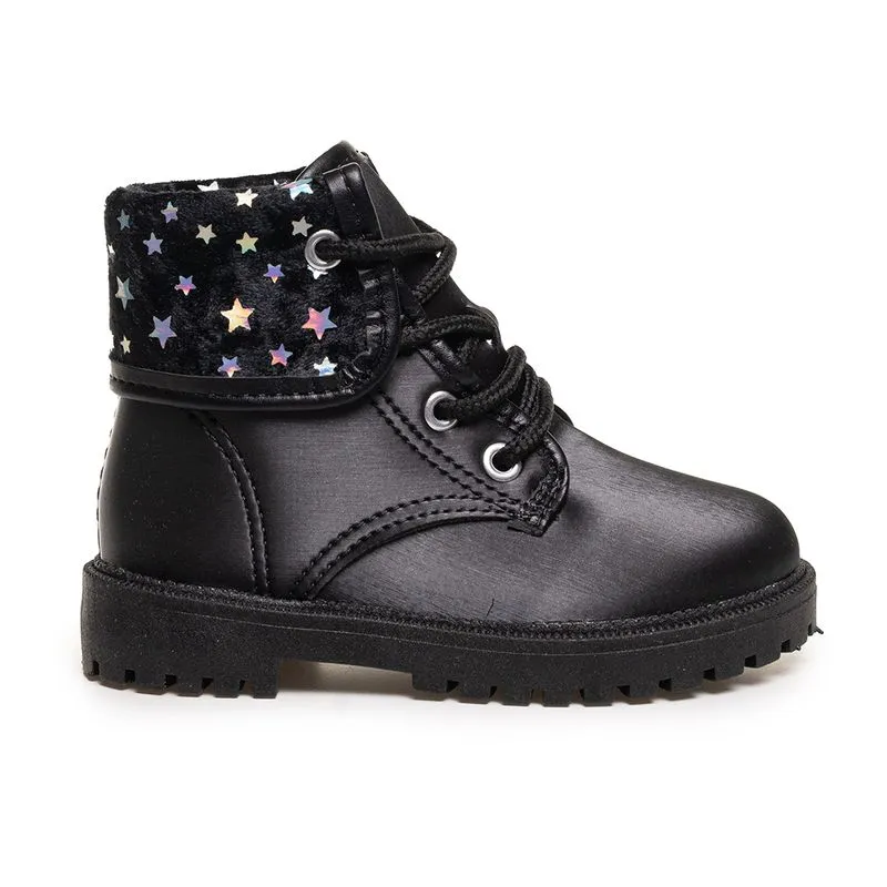 Bota Coturno Molekinha Preta Star Infantil PRETO/PRETO-HOLOGRAFICO PRATA - 25