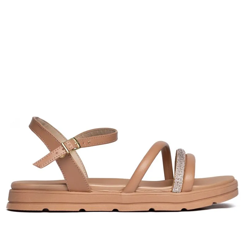Sandália Feminina Moleca Flatform com Detalhe em Strass Nude - 39