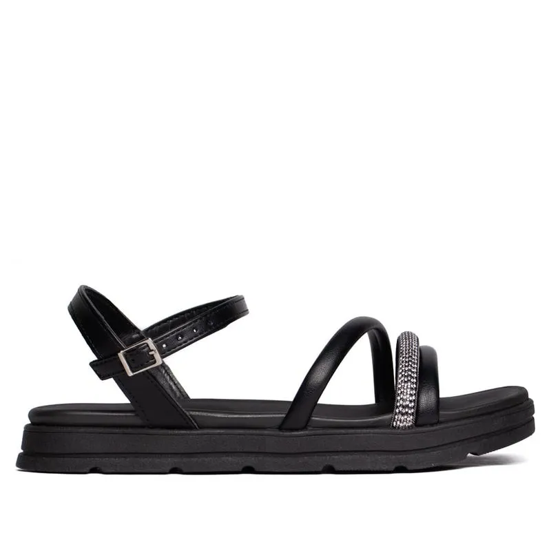 Sandália Feminina Moleca Flatform Detalhe Strass Preto - 35