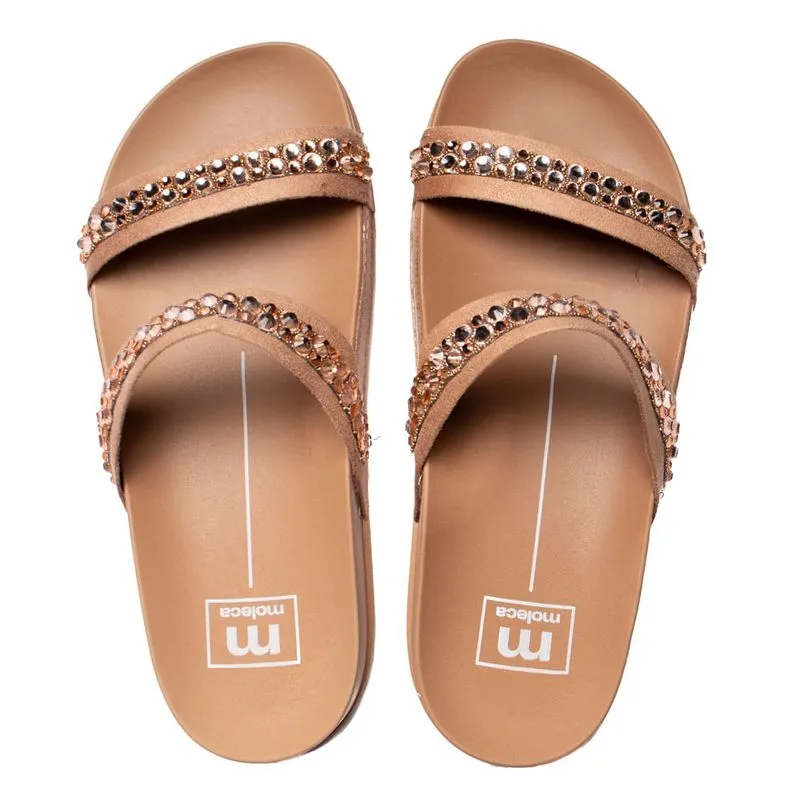 Chinelo Slide Feminino Moleca Flatform Brilho Nude/Dourado - 37
