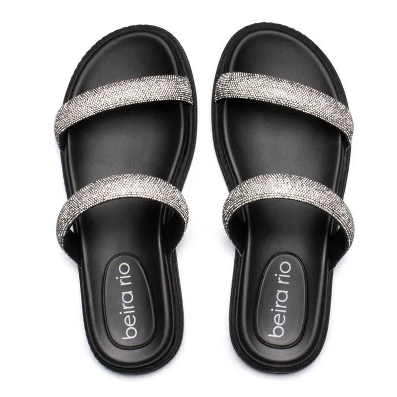 Chinelo Slide Feminino Beira Rio Strass Flatform Preto - 36