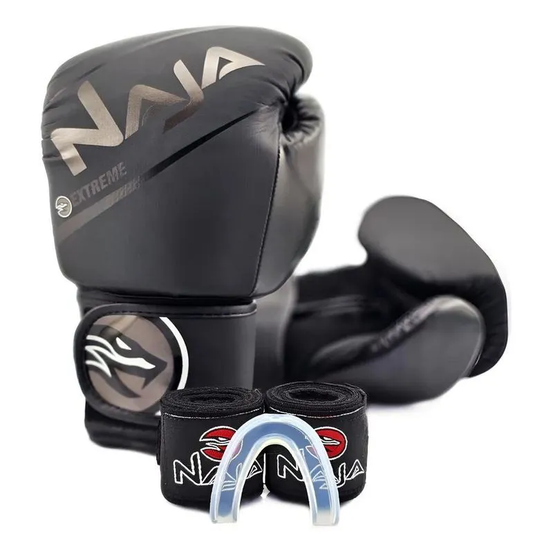 Kit Luva Naja Extreme Boxe Muay Thai + Bandagem Dourado 16o
