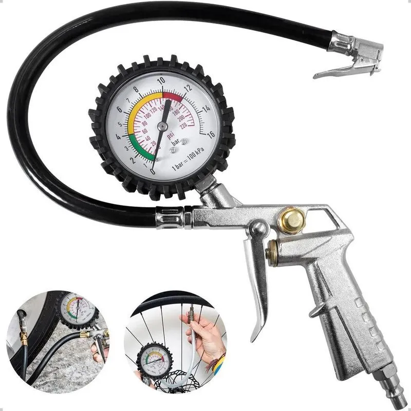 5x Calibrador De Pneus Pneumático Com Manômetro 220l Bico Fo
