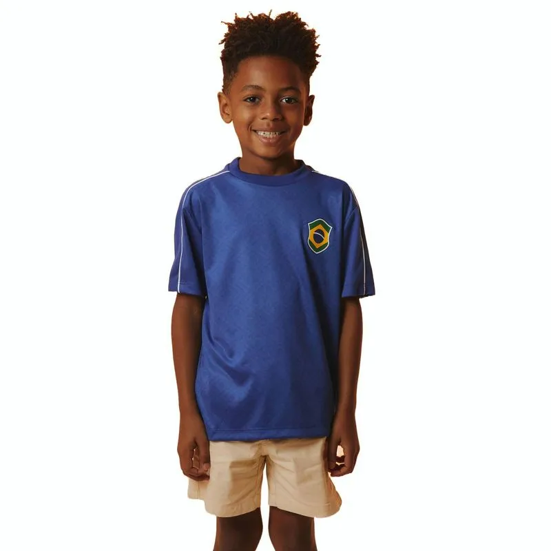 Camiseta Infantil de Futebol Reflexo Braziline Azul, 12 ANOS