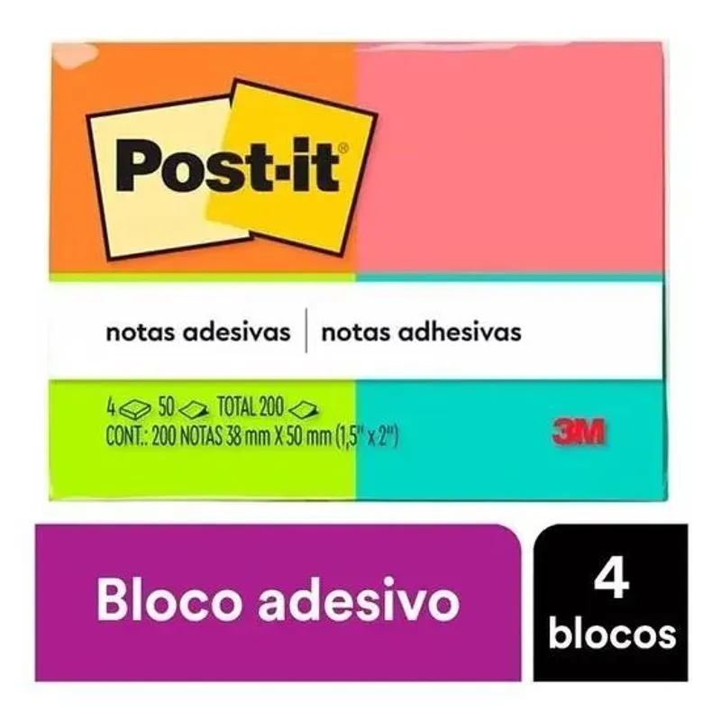 5x Post-it 653 Tropical 4 Blocos De 50 Folhas Cada 50mm X 38