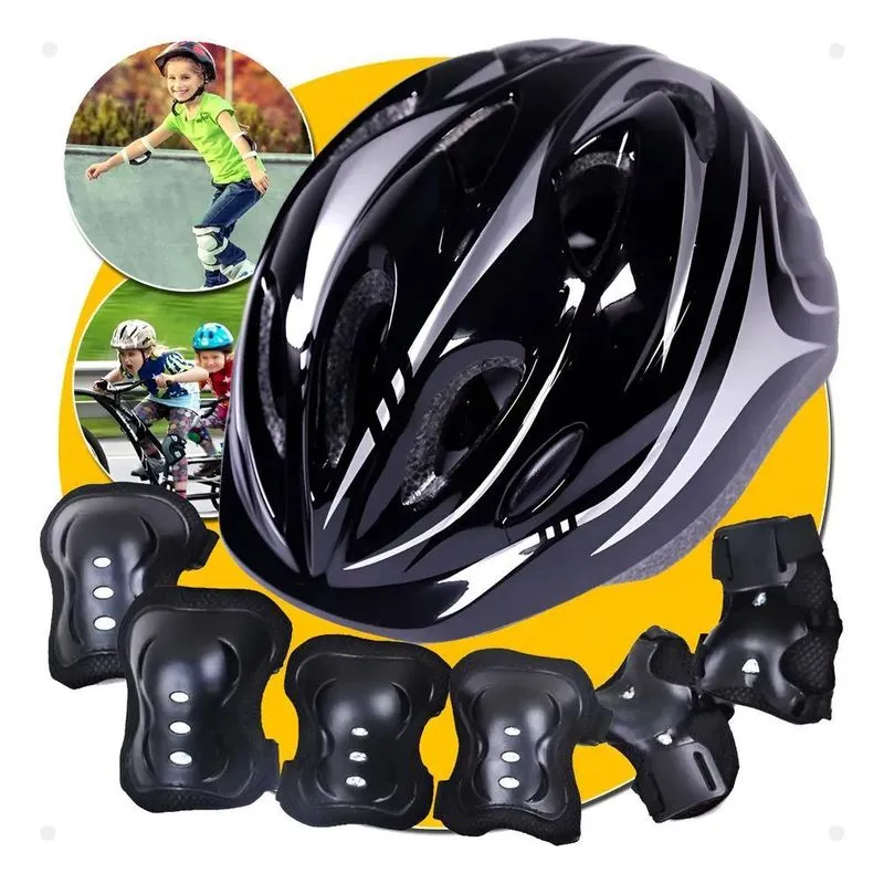 Kit Protecao Infantil Monster Capacete Cotoveleira Joelh Pre